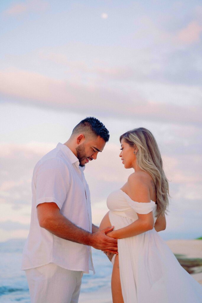 Picturesque sunset maternity session on Oahu's North Shore. Hawaii