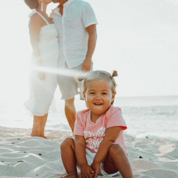 Family Portraits Hawaii featuring family of 3. Oahu Photographer capturing Hawaii family pictures