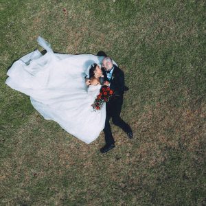 Hawaii Wedding Photographer capturing Arial photograph of newly wed couple